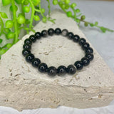Silver Obsidian Bead Bracelet